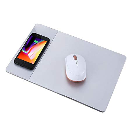 Wireless Mouse Pad Charger,KPTEC 2 in 1 Qi-Certified Mouse Pad/Mat with Wireless Charger for iPhone X iPhone 8/8 Plus Samsung Note 8/S8/S7/S6/Edge,Nexus 5/6/7 Pad (Sliver)