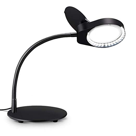 Tm-home 3X Magnifying Glass with Light and Stand, Folding Design with LED Magnifying Lamp for Close Work (Black)