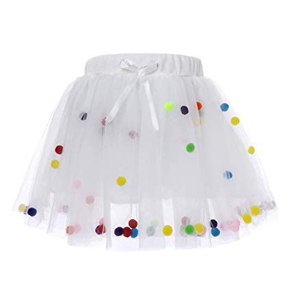 AWAYTR Baby Tutu Skirt for Girls - 4 Layers Soft Tulle Princess Dress with Pom Pom Puff Ball