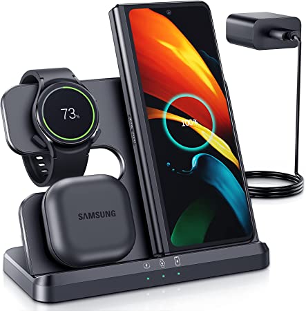 LK Wireless Charging Station for Samsung 3 in 1 Wireless Charger for Galaxy Watch 4/3/Active 2/1 Compatible with Samsung S22 Ultra S22  S21 S20 Note20 Note10 Z Flip Z Fold Galaxy Buds
