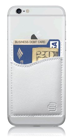 CardBuddy Deluxe Leather Credit Card Holder Stick-On Wallet for iPhone and Android Smartphones White