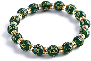 Feng Shui Chrysoprase inscribed in Sanskrit Wealth Porsperity 10mm Bracelet, Attract Wealth and Good Luck, Deluxe Gift Box Included