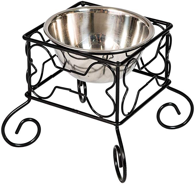 Good Life Raised Dog Bowl Small or Large Dog Stand Raised Pet Food Bowls Elevated Feeder Iron Stand with Single Stainless Steel Bowl