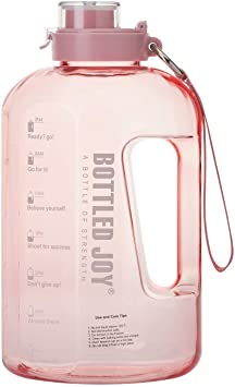 BOTTLED JOY Half Gallon Water Bottle with Straw Lid, BPA Free 75oz Large Water Bottle Hydration with Motivational Time Mark Leak-Proof Drinking 2.2L Water Bottle for Camping Workouts and Outdoor