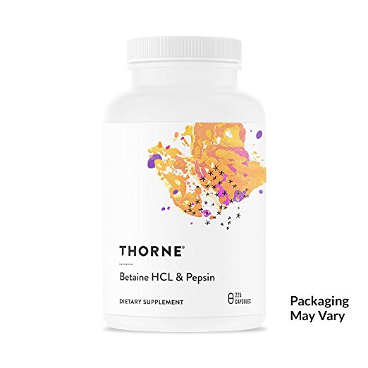 Thorne Research - Betaine HCL & Pepsin - Digestive Enzymes for Protein Breakdown and Absorption - 225 Capsules