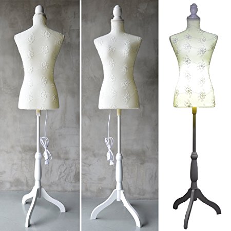LED light Female Mannequin Torso Dress Form (On White Tripod Stand)