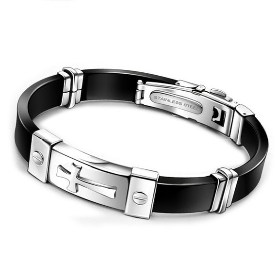 RUINUO Men's Stainless Steel 'Cross-X' Silicone / PU Leather Bracelet Series