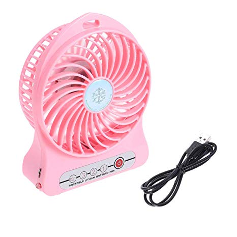 UEETEK Super Big Wind Portable 3 Gears USB Batery Fan with 2200mAh 16850 Lithium Battery Working Time 7.5 Hours - Black (Pink)
