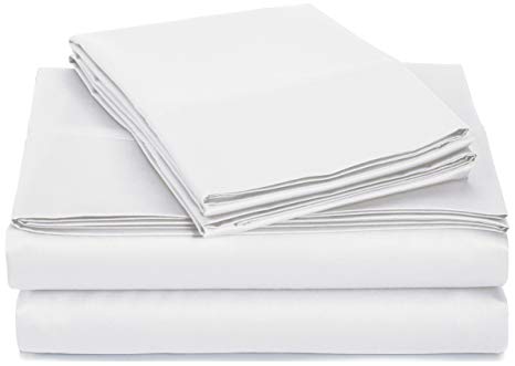 AmazonBasics 400 Thread Count Sheet Set, 100% Cotton, Sateen Finish - Full, White