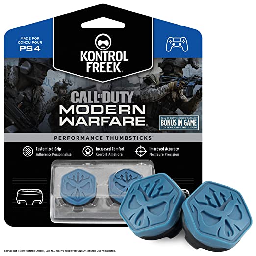 KontrolFreek Call of Duty Modern Warfare Performance Thumbsticks for PlayStation 4 (PS4) | 2 Mid-Rise, Convex | Blue/Black