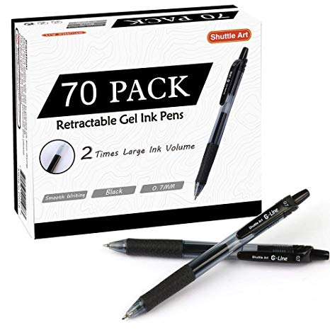 Black Gel Pens, 70 Pack Shuttle Art Retractable Medium Point Rollerball Gel Ink Pens Smooth Writing with Comfortable Grip for Office School Home Work