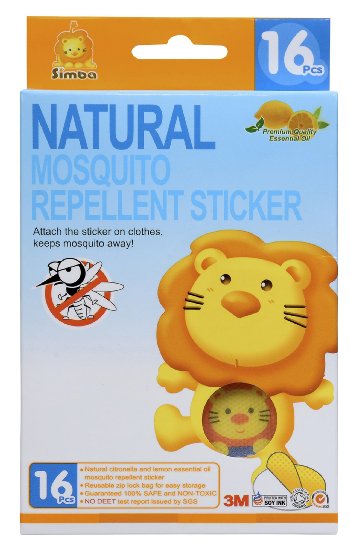 Simba Natural Mosquito Repellent Sticker 16pcs with Citronella and Lemon Extract No DEET Extra Safe 1 PC