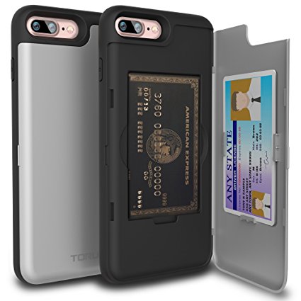 iPhone 7 Plus Case, TORU [CX PRO][Gray] Protective Hidden Wallet Case with [CARD SLOT][ID HOLDER][MIRROR] for Apple iPhone 7 Plus - Silver