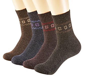 Pack of 4 Knit Soft Wool Crew Sock For Womens Warm Winter Thick Casual Socks