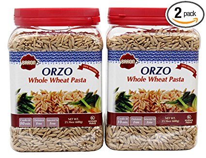 Baron's Kosher Orzo Whole Wheat Pasta 21.16-ounce Jar (Pack of 2)