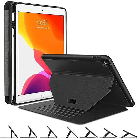 ESR Kickstand Case for iPad 7th Generation Case 10.2'' (2019) [7 Convenient Stand Angles with Strong Magnet for Hanging] [Rugged Protective Cover with Pencil Holder] [Auto Sleep/Wake] – Black