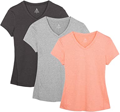 icyzone Workout Shirts Yoga Tops Activewear V-Neck T-Shirts for Women Running Fitness Sports Short Sleeve Tees(Pack of 3)