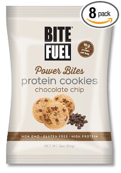 BITE FUEL Power Bites High Protein Cookies, Non GMO, Gluten Free Chocolate Chip Cookies, 3 Oz (Pack of 8)