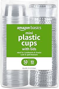 Amazon Basics Disposable Plastic To-Go Cups and Lids, Mini, 2oz, 50 Count