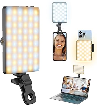 Selfie Light, Youlisn LED Photo Light Portable 60LEDs Video Light with Rechargeable Clip and Adjusted 3 Light Modes, 2000mAh Phone Light for Laptop, iPad, Phone, Makeup, TikTok, Selfie, Vlog