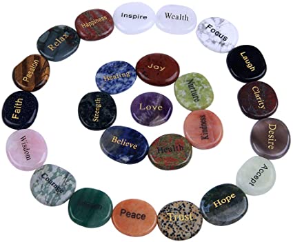 TGS Gems Natural Engraved Inspirational Word Worry Stones(25 Different Words)