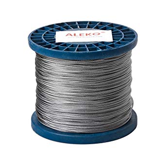 ALEKO WR1/16G304F1000 1/16 Inch Diameter 7 x 7 Strand Galvanized Aircraft Steel Cable Wire Rope 1000 Feet