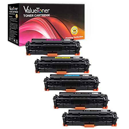 ValueToner Compatible Toner Cartridge Replacement for HP 312A (2 Black,1 Cyan,1 Magenta,1 Yellow) 5 Pack CF380X CF381A CF383A CF382A for use with HP Color LaserJet Pro MFP M476dw M476dn M476nw Printer