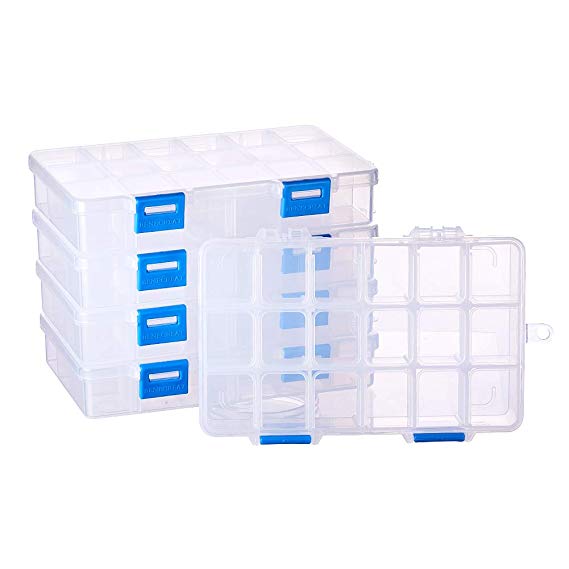 BENECREAT 5 Pack 18 Grids Jewelry Dividers Box Organizer Adjustable Clear Plastic Bead Case Storage Container 6.5 x 3.94 x 1.18 inch, Compartment: 1.18 x 0.98 x 1.02 inch