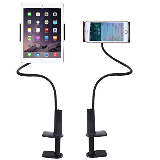 Phone Holder, 39.3" Flexible Mount Holder Arm & Clip Rotating Cell Phone Holder for Desk for Phones, iPads and other 4-10.1 inch Device (Black)