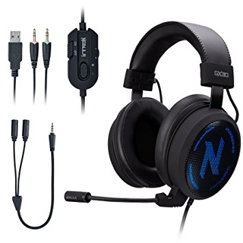 ROSEWILL Gaming Headset with Mic and 7 Color Backlit for PC/ Computer/ PS4/ MAC/ Xbox One/ Laptop/ iPad, Gaming Headphones with RGB LED, Detachable Microphone, Comfortable Headband, In-line Controller