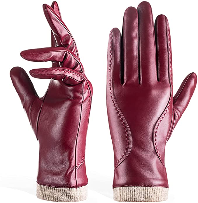 Womens Winter Leather Gloves Touchscreen Texting Driving Gloves With Warm Wool Lining