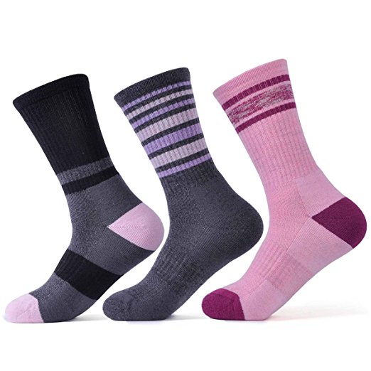 SOLAX Women's Merino Wool Sport Socks Hiking Sock 3 Pairs a Pack(Size for 7-10.5)