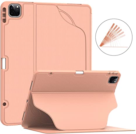 Soke Luxury Series Case for iPad Pro 12.9 Inch 2020 & 2018 - [Built-in Pencil Holder   6 Magnetic Stand Angles   360 Full Protection   Premium PU Leather] - Sleep/Wake Cover,Rose Gold