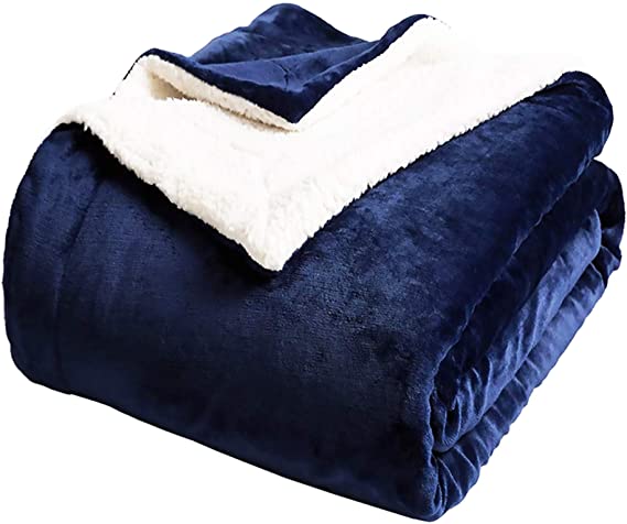Chicwe Kleverise Sherpa Fleece Blanket Throw Size – 500GSM Soft Warm Reversible Fuzzy Blanket - Cozy Comfortable Plush Throw Blanket for Bed, Sofa, Pet, Dark Blue 50x60 in