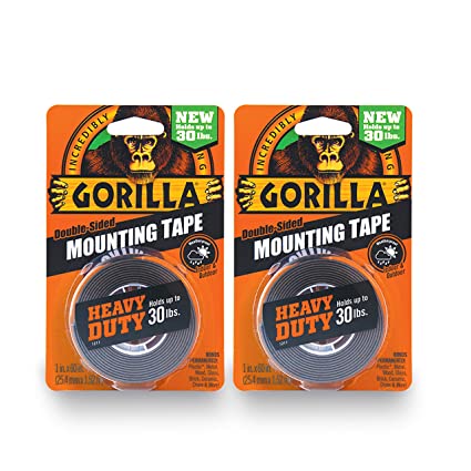 Gorilla 6055001-2 Double-Sided Heavy Duty Mounting Tape (2 Pack), 1" x 60", Black