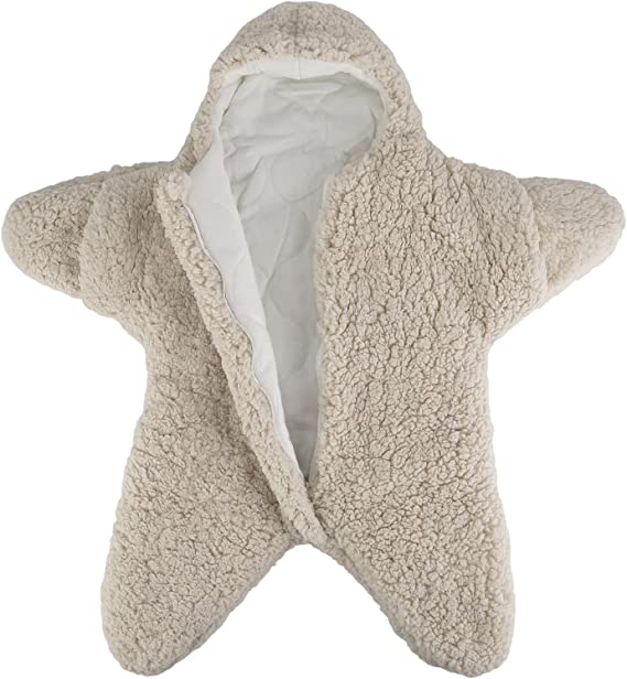Owlike Baby Wearable Sleeping Stroller Blanket Infant Windproof Starfish Fleece Warm Snowsuit for Newborn Babies, Grey, 76 x 78 x 39 cm