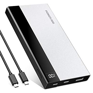 Poweradd Aries I 10000mAh Portable Charger Power Bank with LED Display(USB-C Input & Output 5V/3A) Fast Charge for iPhone, iPad, Samsung, Huawei, most other Phones and Tablets-Silver