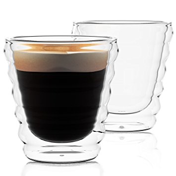 Lovinpro Hand Blown Double Wall Insulated Glass Cups, Set of 2 Coffee Mugs ,7 OZ Glassware For Tea, Coffee, Latte, Cafe, Espresso, soft drink