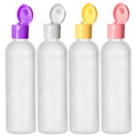 Moyo Natural Labs 4 Oz TRAVEL SIZE BOTTLES HDPE Easy Squeeze Travel Bottle BPA Free and travel bottle set Made in USA Durable Color Flip Tops empty travel container 4 oz Set of 4