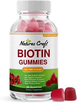 Natural Biotin Gummies for Hair Growth - Biotin Vitamins Hair Skin and Nails Gummies for Women and Men - Biotin Hair Growth Vitamins for Women with Pantothenic Acid and Biotin 5000mcg Hair Gummies