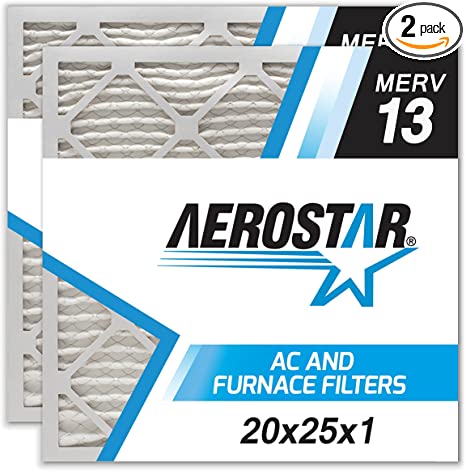 20x25x1 AC and Furnace Air Filter by Aerostar - MERV 13, Box of 2