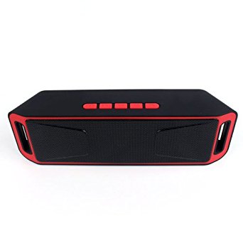 Portable Wireless Bluetooth Speakers Stereo Subwoofer TF USB FM Radio Built-in Mic Dual Speaker Bass Sound Bar Speakers for Home,Kitchen,Outdoor,Driving,Golf, and Sports (black/red)