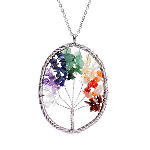 Sedmart Tree of Life Pendant 7 Chakra Necklace Gemstone Jewelry Mothers Day Gift