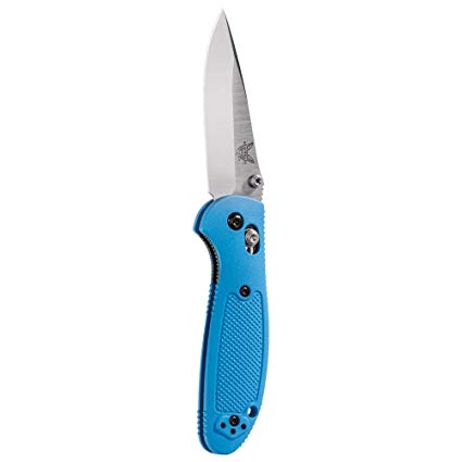 Benchmade - Mini Griptilian 556 EDC Manual Open Folding Knife Made in USA with CPM-S30V Steel, Drop-Point Blade, Plain Edge, Satin Finish, Blue Handle