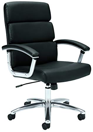 HON Traction Executive Task Chair - Mid Back Leather Computer Chair for Office Desk, Black (VL103)