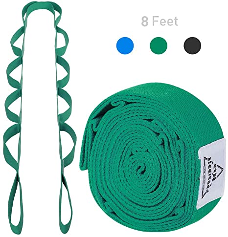 Forbidden Road Stretch Strap (6ft, 8ft) Yoga Strap with Muti-Loops Exercise Band for Physical Therapy Green/Black/Blue/Purple