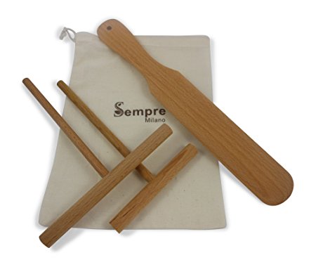 Sempre Natural Beechwood Crepe Spreader and Spatula Set (3 piece Kit ) in Handy Storage Bag with Bonus Recipe Card.