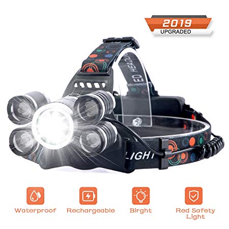 Headlamp Rechargeable, SUVOM LED Headlight 4 Modes LED Work Headlight Waterproof Head Torch with Rechargeable Batteries Brightest 10000 Lumen Headlight Flashlight for Camping, Running, Hiking, Fishing