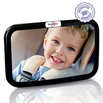 DriveMate Quick Glance Baby Car Mirror (Large) Wide Angle, Backseat Rear View Clarity | Babies, Toddlers | Adjustable Nylon Straps | Fits Cars, Trucks, SUVs | Shatterproof Safety Glass