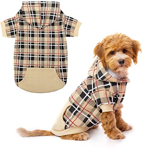 EXPAWLORER Plaid Dog Hoodie - British Style Plaid Pet Sweaters with Hat for Small Medium Large Dogs